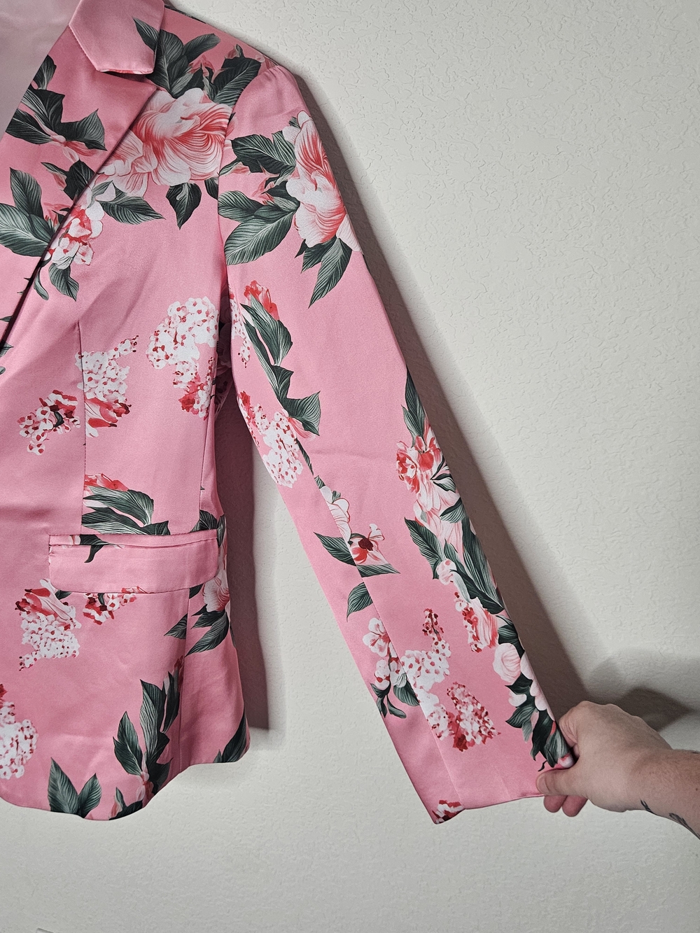 Pink Floral Satin Blazer Jacket Women’s Large Single Button Statement Jacket - Picture 5 of 9